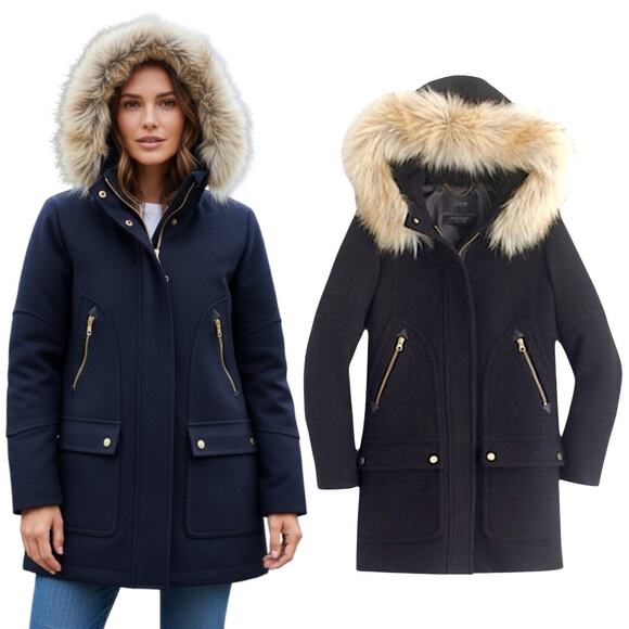J. Crew Italian Stadium Cloth Wool Chateau Parka Coat Black Size 2 - Picture 1 of 9
